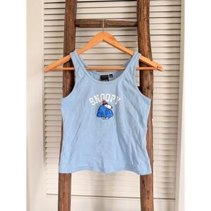 Peanuts Snoopy Graphic Tank Top Light Blue Ribbed Sleeveless Top